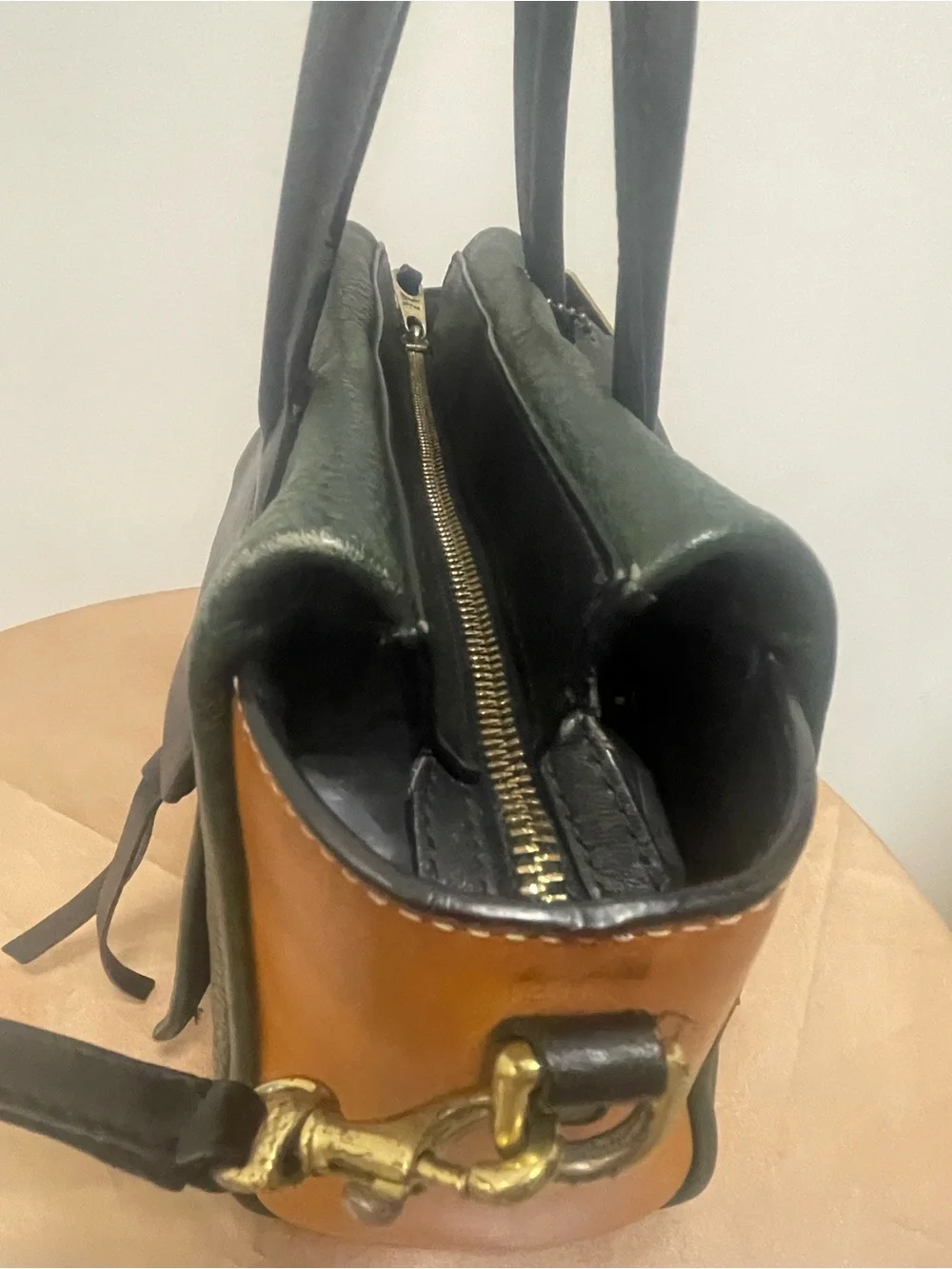 Coach Vintage Bleecker Colorblock Pebbled Leather Satchel in Green, Orange